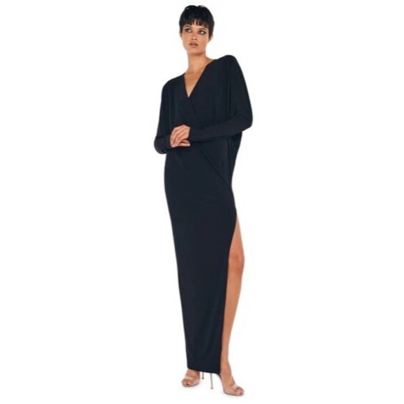Norma Kamali Dolman Wrap Gown Side Slit Surplice V-Neck Black Women's‎ M/38 NWT - Picture 1 of 16